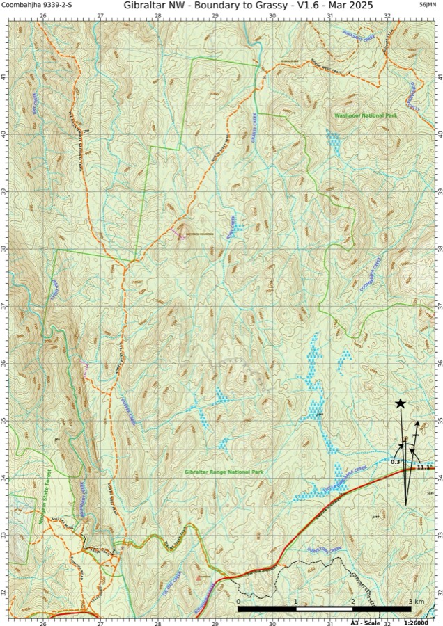 Preview of Gibraltar Range & Washpool map: North-west: Boundary to Grassy